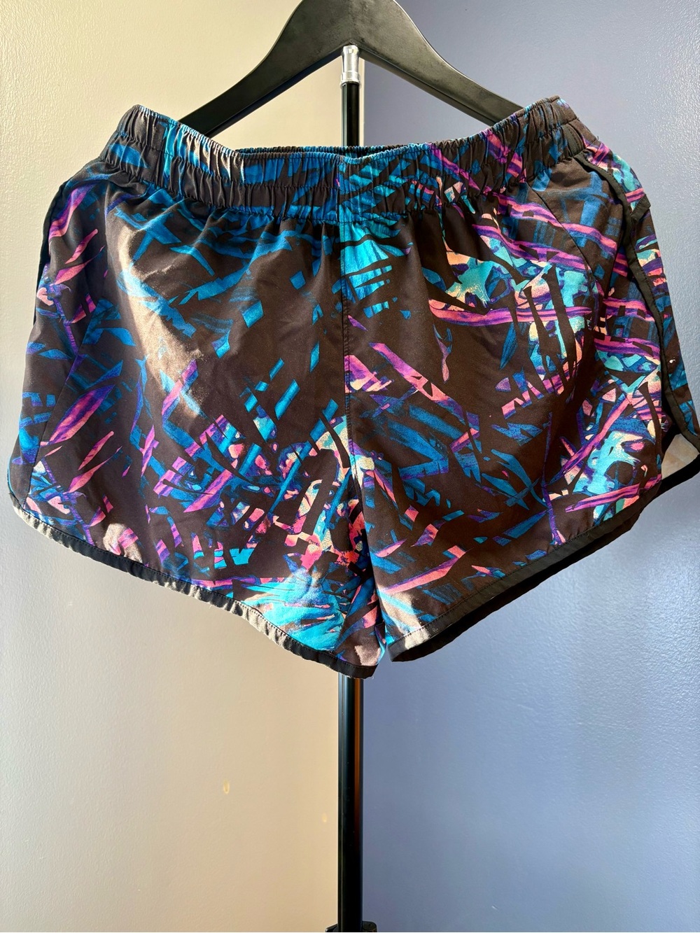 GAP Black Athletic Shorts with Blue & Purple Abstract Print